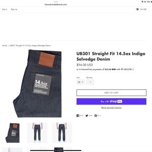 NEW WITH TAGS! Straight Fit 14.5oz Selvedge Jeans